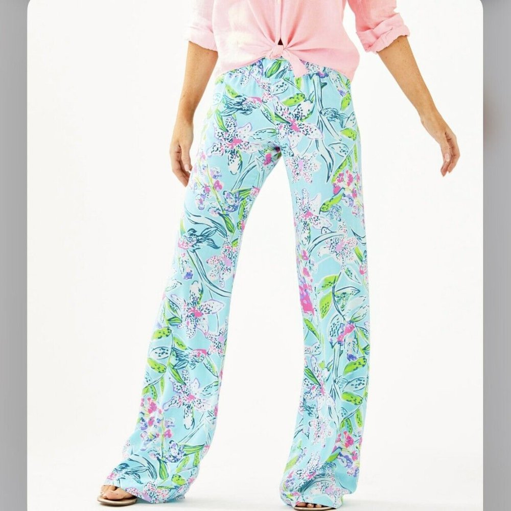 Lilly Pulitzer 33" Bal Harbour Palazzo Pant Bali Blue Sway This Way Size S